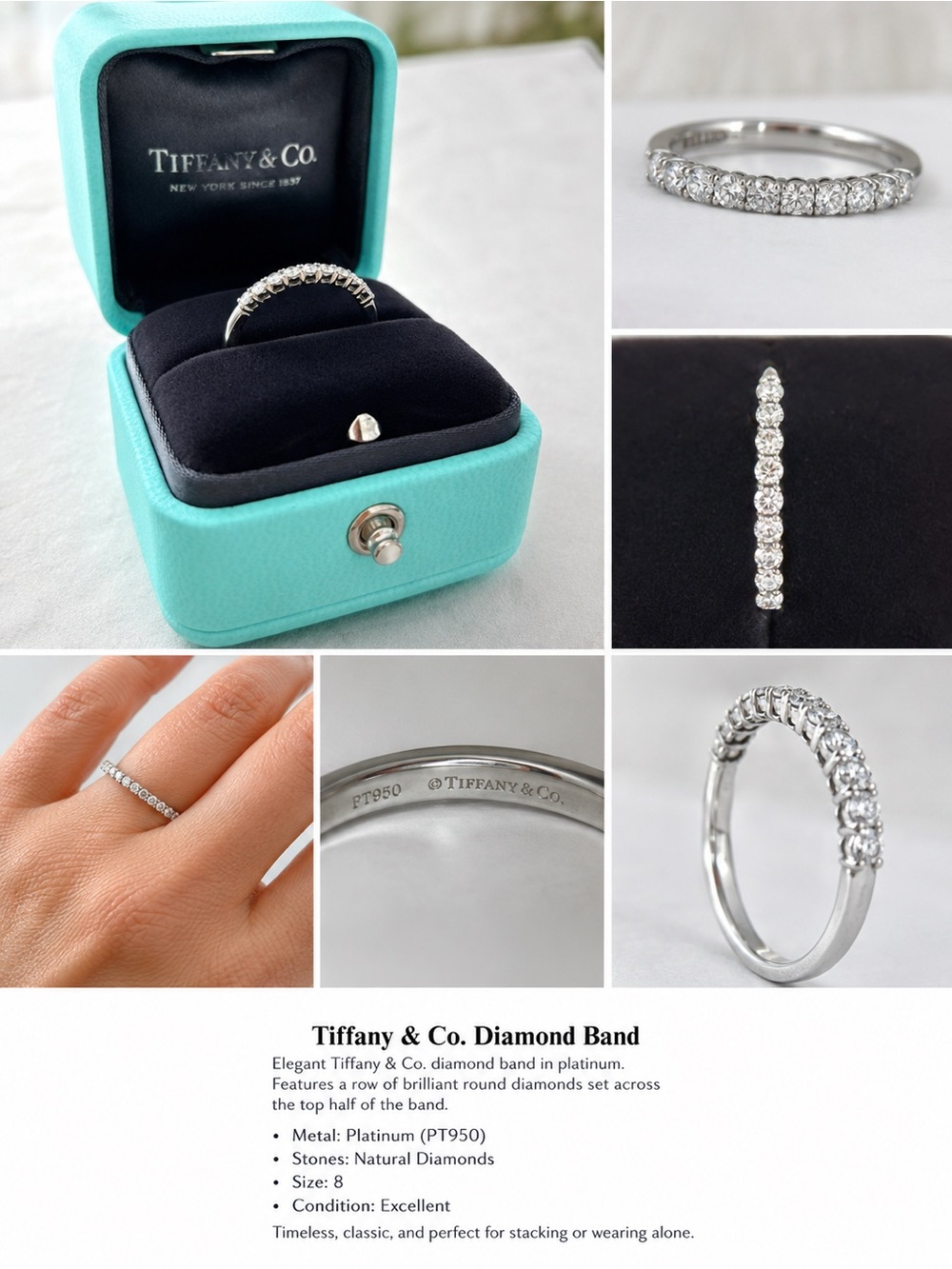 Tiffany Forever Classic 950 Platinum Eternity Ring with Diamonds - Women Jewelry